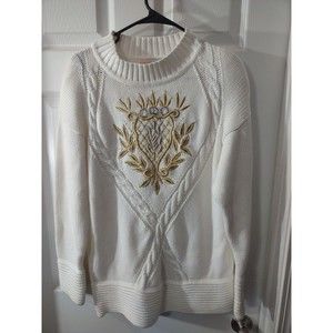 Adam Douglass Sweater Size S White Gold Embroidered
